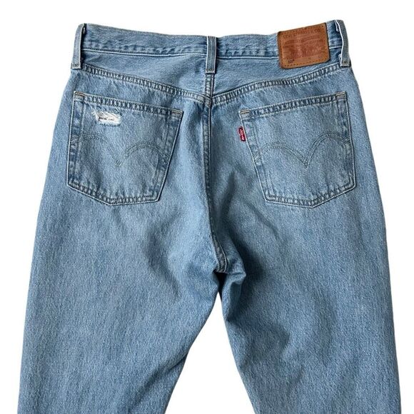 Levi’s 501 Premium Original Cropped Patched Jeans Medium Wash High Rise Size 28 - Picture 4 of 10